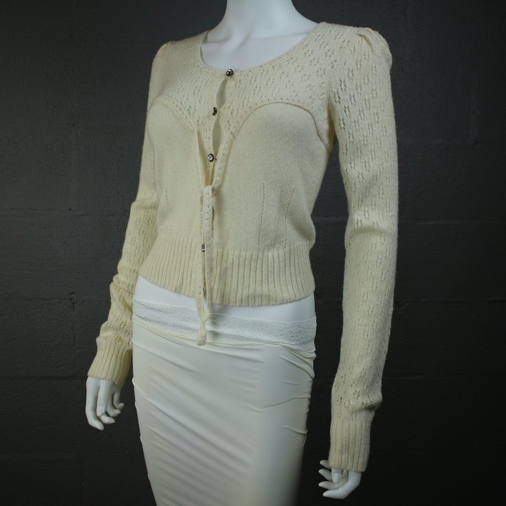 Anthropologie Knitted & Knotted Sweater Cardigan Puff Crystal Medium Crochet